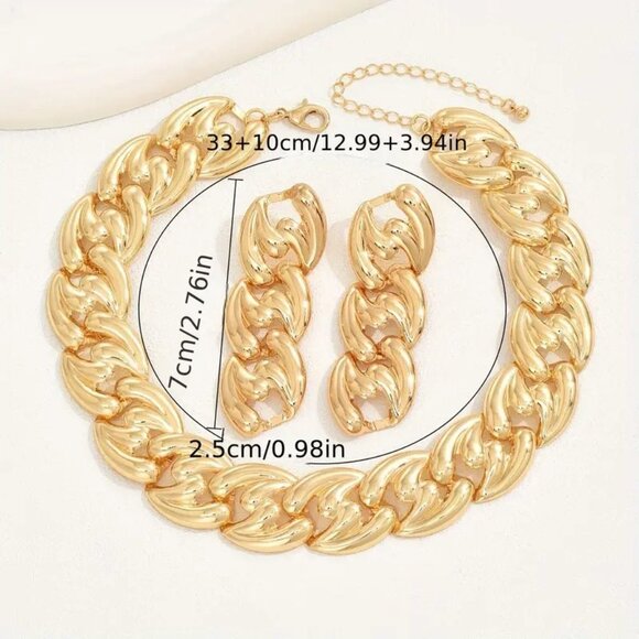 Necklace & Earrings Chunky Choker Bold 3pc Hollywood Glam Elegant Statement NEW - Picture 4 of 4